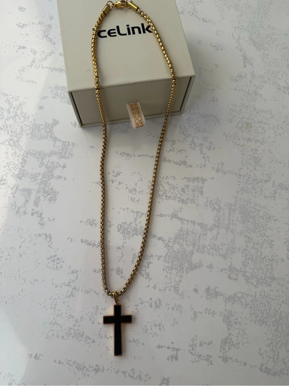 Gold Chain Necklace with Black Cross Pendant Stainless steel.